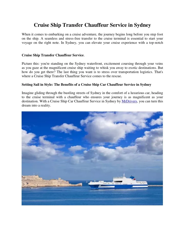 cruise ship transfer chauffeur service in sydney