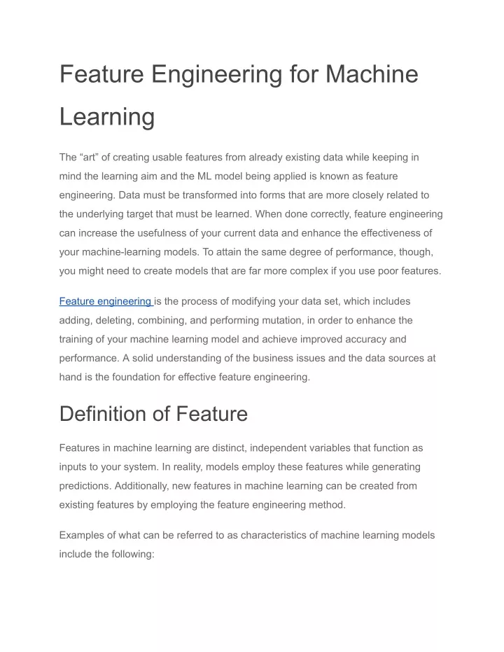 feature engineering for machine