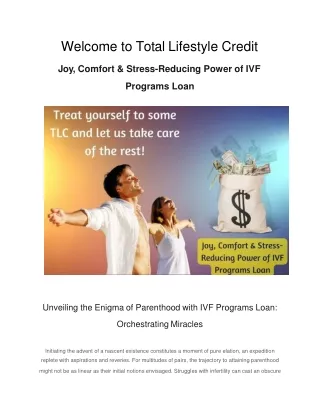 Joy, Comfort & Stress-Reducing Power of IVF Programs Loan