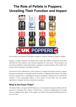 The Role of Pellets in Poppers Unveiling Their Function and Impact
