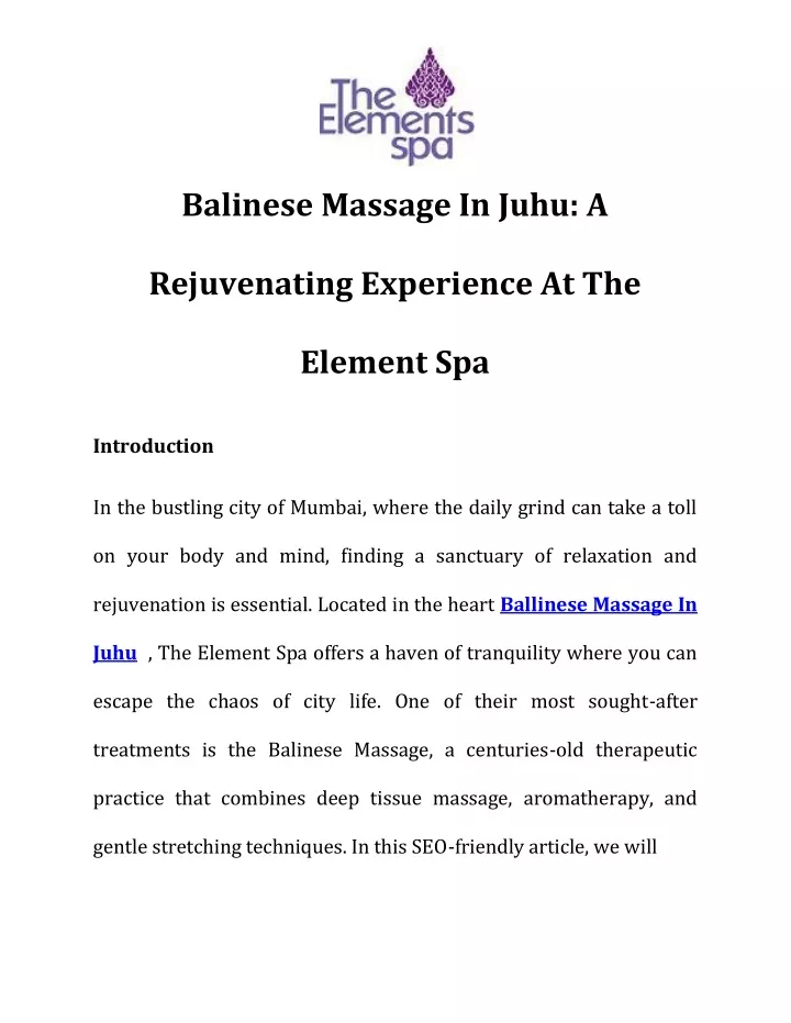 balinese massage in juhu a