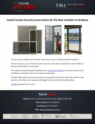 Install Custom Security Screen Doors By The Best Installers In Brisbane