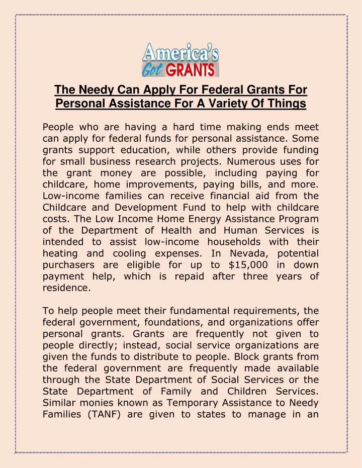 the needy can apply for federal grants
