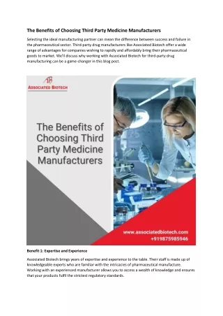 The Benefits of Choosing Third Party Medicine Manufacturers