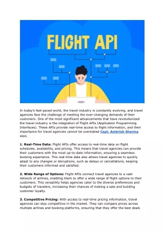 Capt. Ambrish Sharma |Significant Benefits of Flight APIs for Your Travel Agency