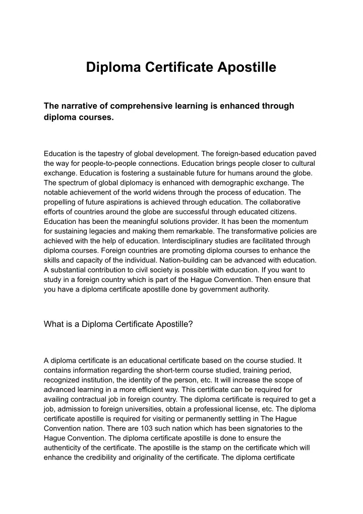 diploma certificate apostille