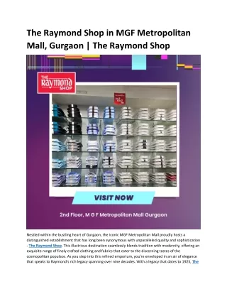 The Raymond Shop in MGF Metropolitan Mall, Gurgaon | The Raymond Shop