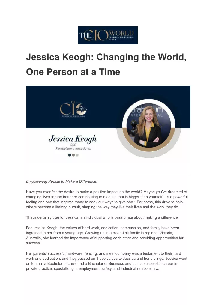 jessica keogh changing the world one person