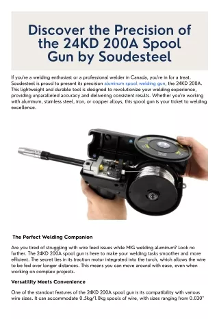 Discover the Precision of the 24KD 200A Spool Gun by Soudesteel