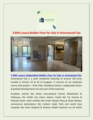 3 BHK Luxury Builder Floor for Sale In Greenwood City