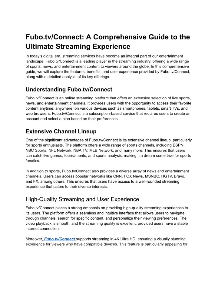 fubo tv connect a comprehensive guide