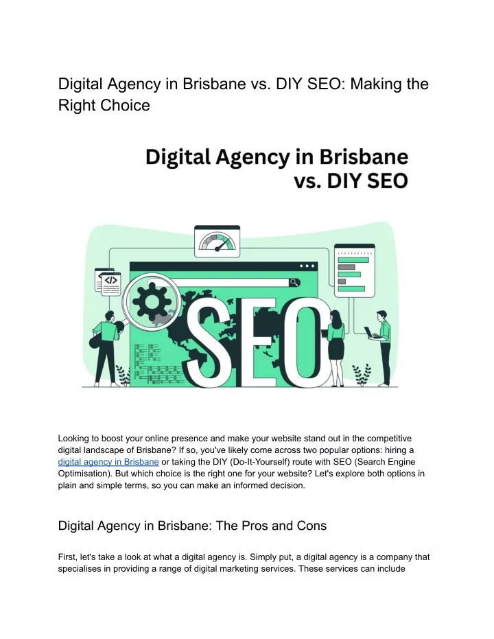 digital agency in brisbane vs diy seo making