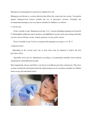 Meningococcal meningitis bc injection for children how old