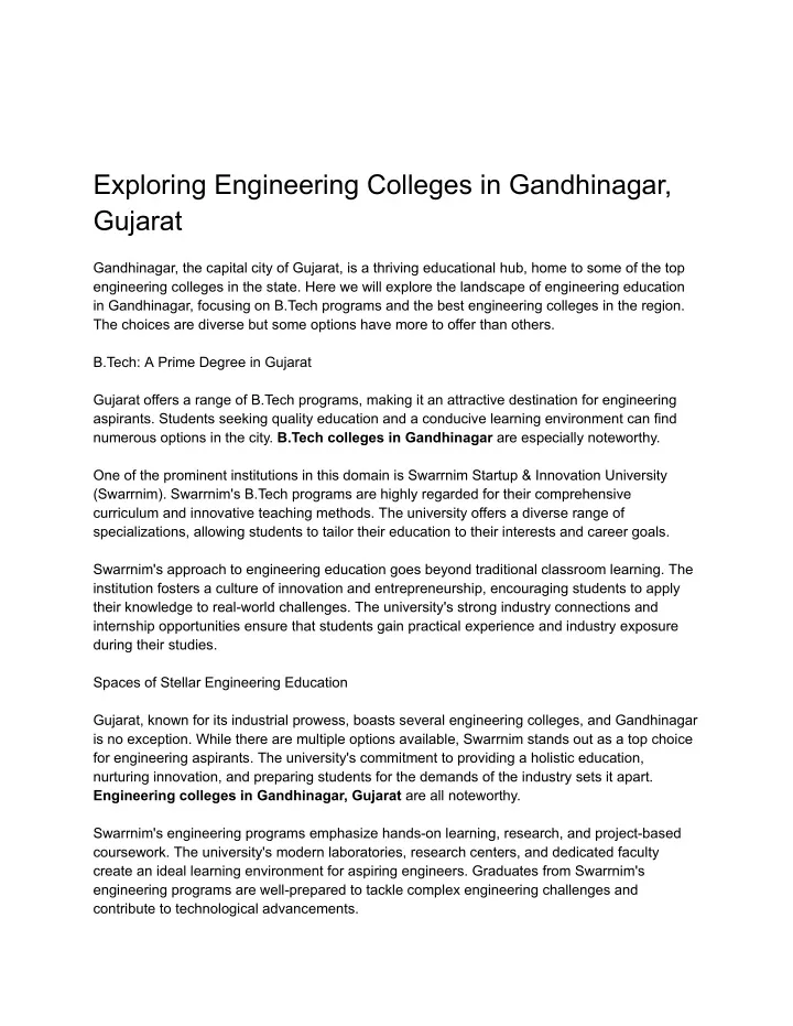 exploring engineering colleges in gandhinagar