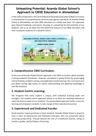 Unleashing Potential Ananda Global School's Approach to CBSE Education in Ahmedabad