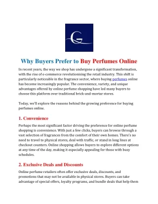 Why Buyers Prefer to Buy Perfumes Online