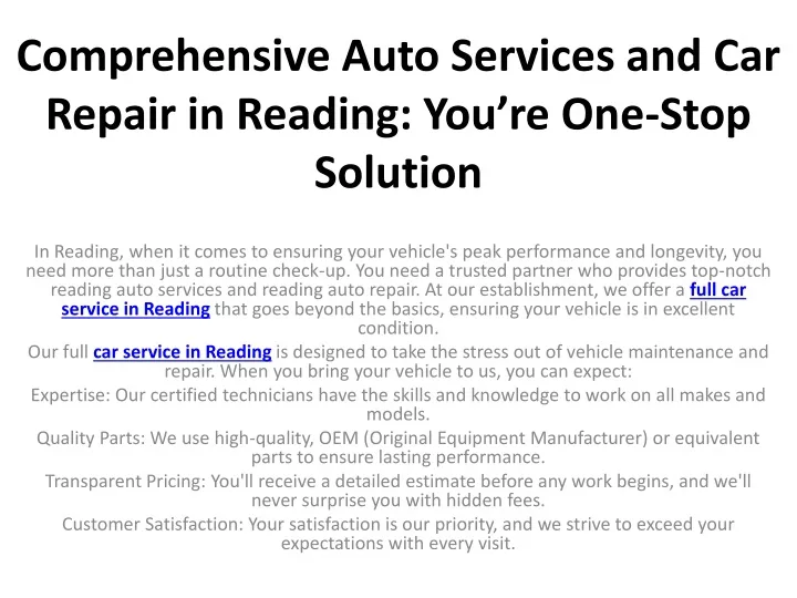 comprehensive auto services and car repair in reading you re one stop solution