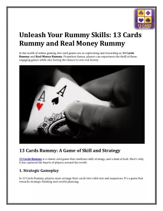 Unleash Your Rummy Skills 13 Cards Rummy and Real Money Rummy