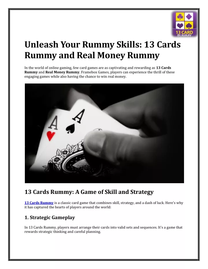 unleash your rummy skills 13 cards rummy and real