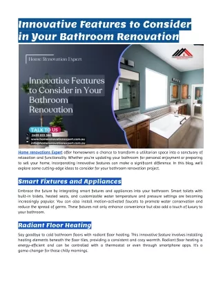 Innovative Features to Consider in Your Bathroom Renovation