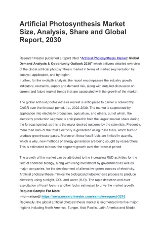 artificial photosynthesis market size analysis