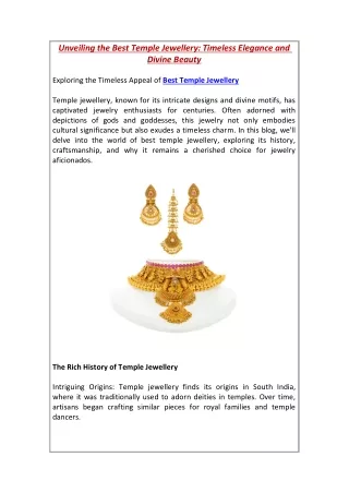 Unveiling the Best Temple Jewellery Timeless Elegance and Divine Beauty