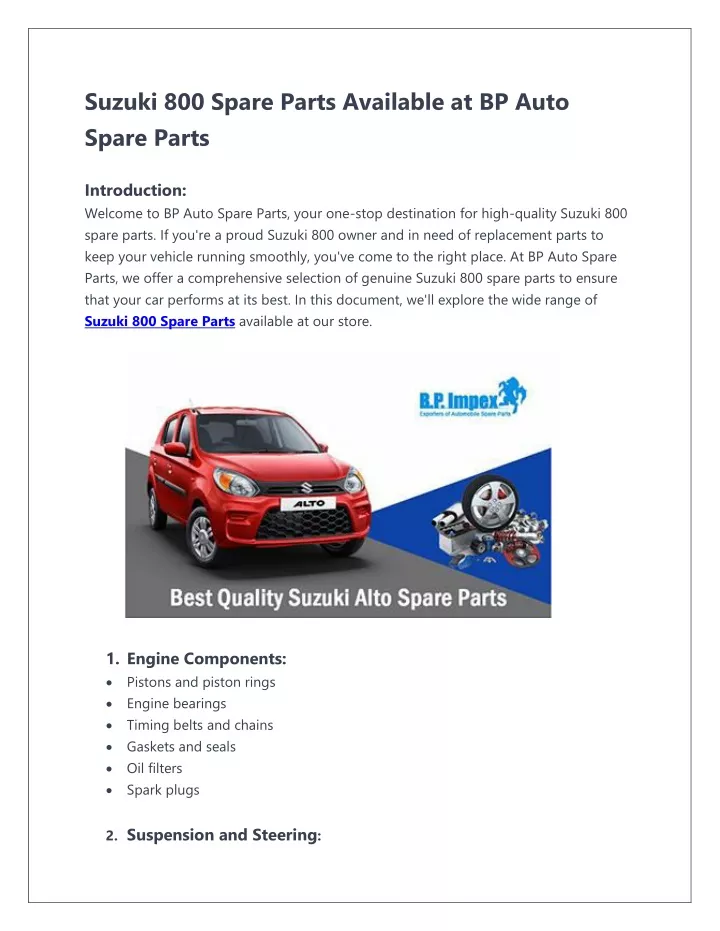 suzuki 800 spare parts available at bp auto spare