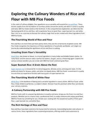 Exploring the Culinary Wonders of Rice and Flour with MB Pice Foods