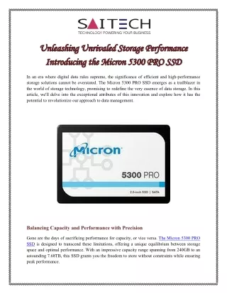 Unleashing Unrivaled Storage Performance Introducing the Micron 5300 PRO SSD