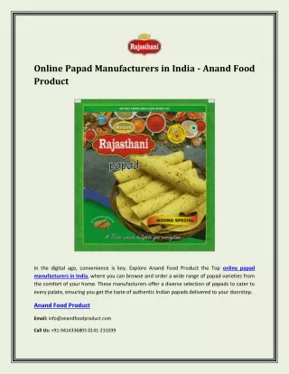 Online Papad Manufacturers in India - Anand Food Product