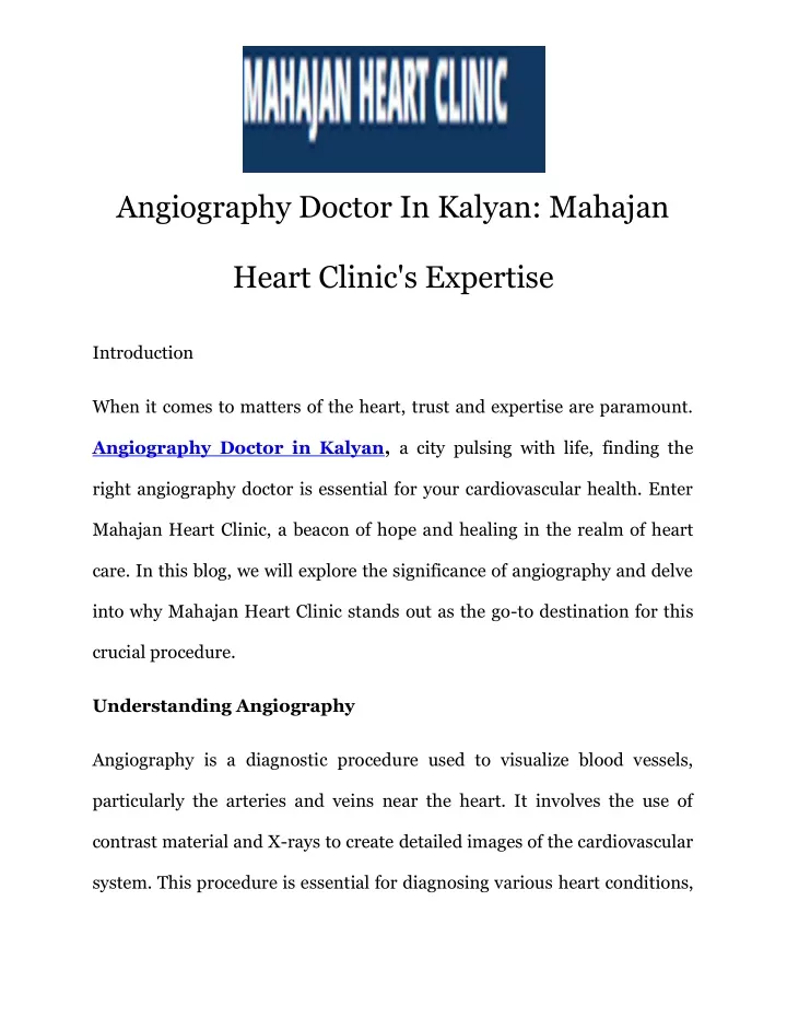 angiography doctor in kalyan mahajan
