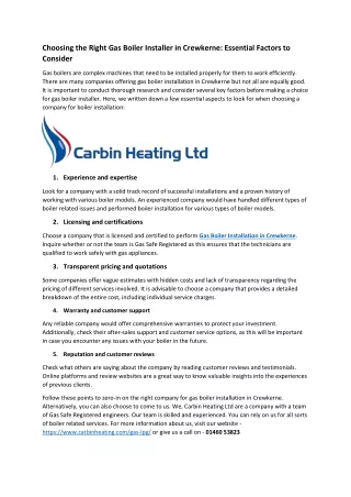 Choosing the Right Gas Boiler Installer in Crewkerne Essential Factors to Consider