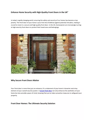 Enhance Home Security with High