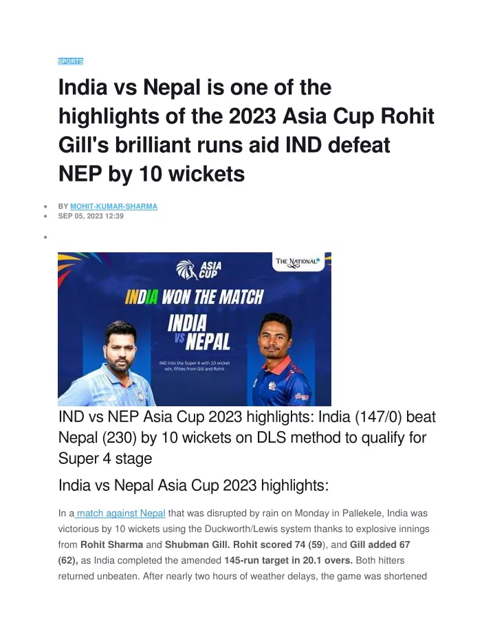 sports india vs nepal is one of the highlights