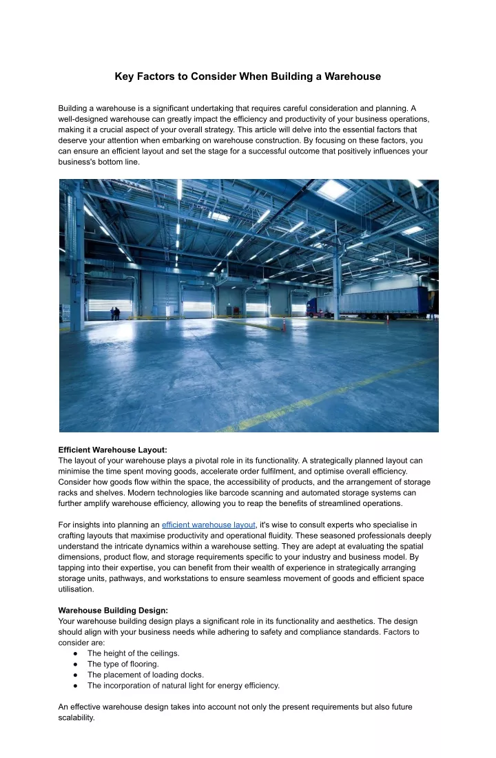 key factors to consider when building a warehouse
