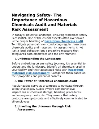 Navigating Safety- The Importance of Hazardous Chemicals Audit and Materials Risk Assessment