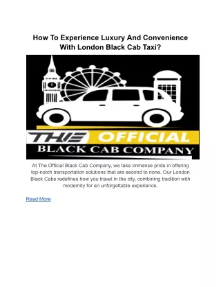 How To Experience Luxury And Convenience With London Black Cab Taxi (1)