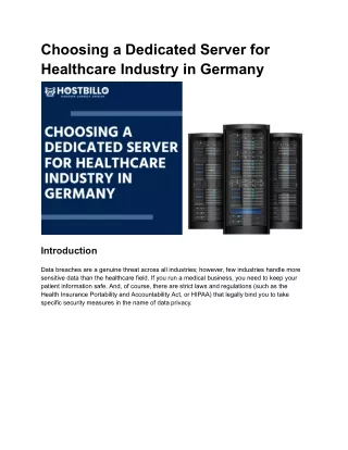 Importance of Choosing a Dedicated Server for Healthcare Industry in Germany