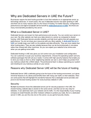 why are dedicated servers in uae the future