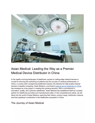 Asian Medical_ Leading the Way as a Premier Medical Device Distributor in China