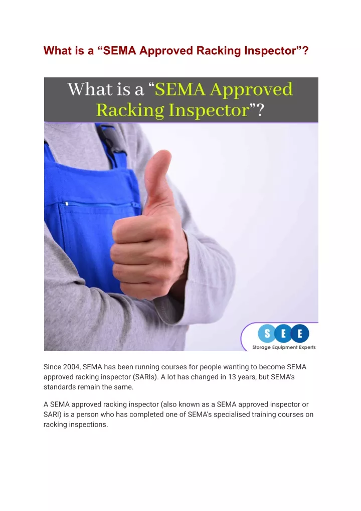 what is a sema approved racking inspector