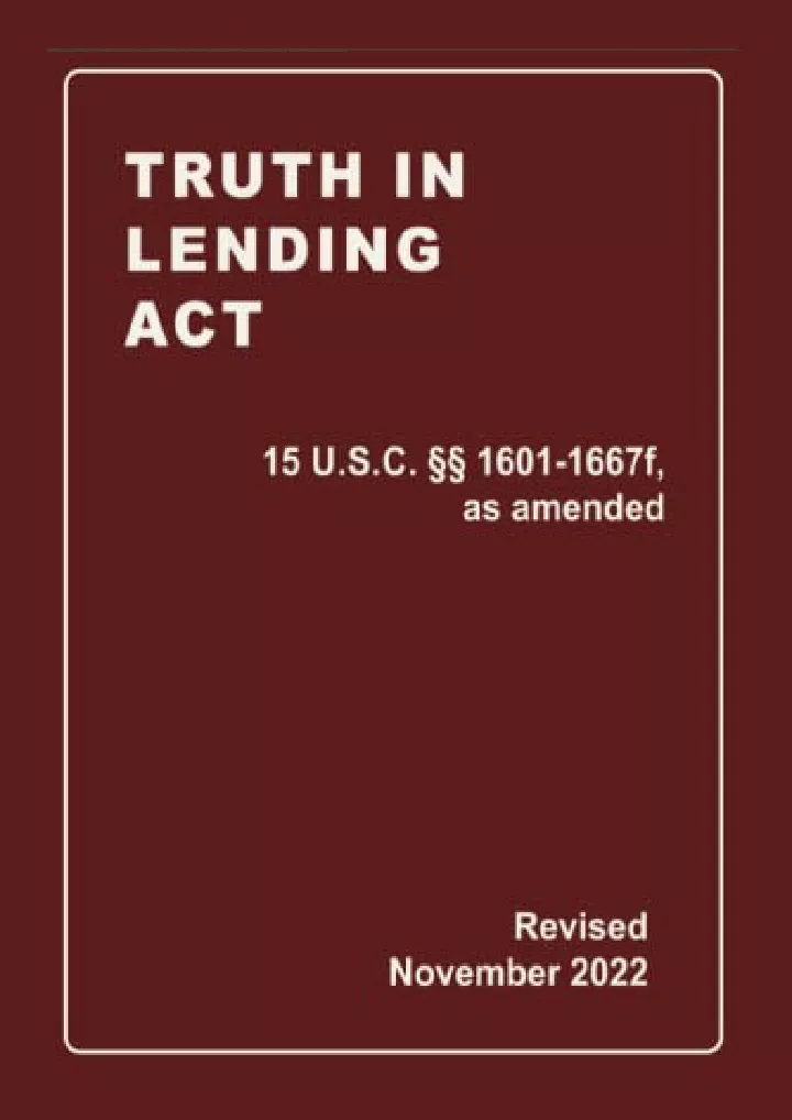 truth in lending act 15 u s c 1601 1667f