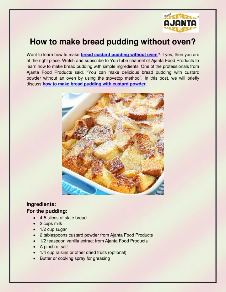 how to make bread pudding without oven want