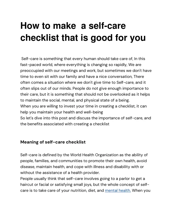 how to make a self care checklist that is good