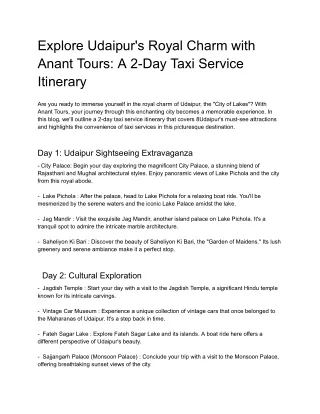 Explore Udaipur's Royal Charm with Anant Tours_ A 2-Day Taxi Service Itinerary
