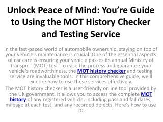 unlock peace of mind you re guide to using the mot history checker and testing service