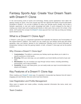 Fantasy Sports App_ Create Your Dream Team with Dream11 Clone