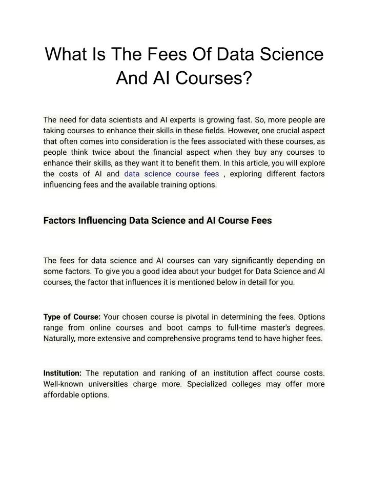 what is the fees of data science and ai courses