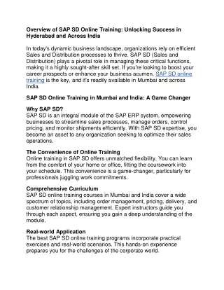 overview of sap sd online training unlocking