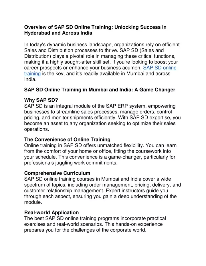 overview of sap sd online training unlocking